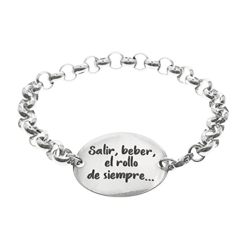 PULSERA CON CHAPA OVALADA DE ACERO PARA GRABAR