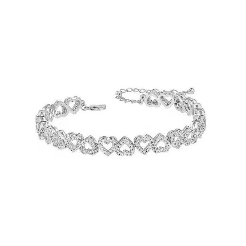 PULSERA TENIS CORAZONES CON ORO BLANCO