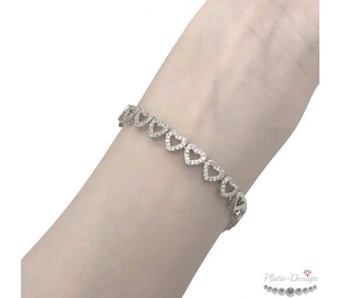 PULSERA TENIS CORAZONES CON ORO BLANCO