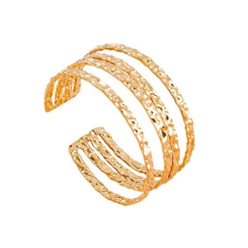 BRAZALETE MARTILLADO CUATRO FILAS ACERO Y ORO