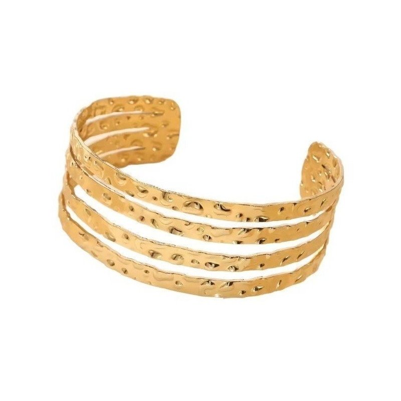 BRAZALETE MARTILLADO CUATRO FILAS ACERO Y ORO