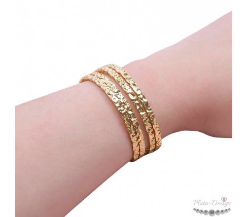 BRAZALETE MARTILLADO CUATRO FILAS ACERO Y ORO