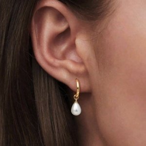 pendientes aros acero y oro con perla desmontable de quita y pon