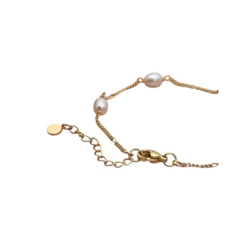 PULSERA PERLAS NATURALES CADENA FINA ACERO Y ORO