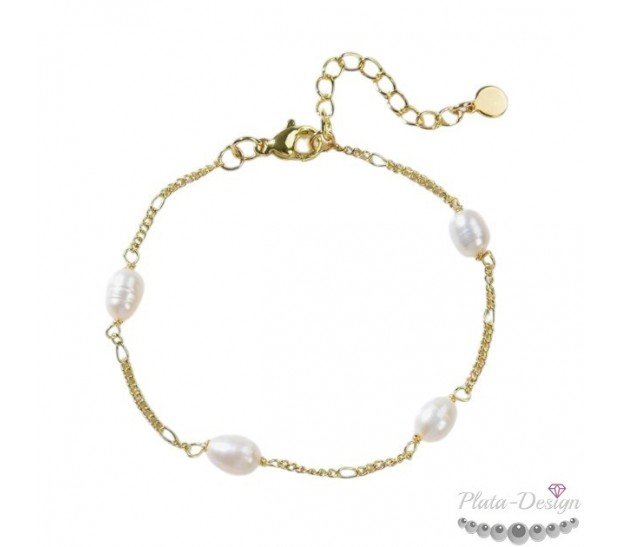 PULSERA PERLAS NATURALES CADENA FINA ACERO Y ORO PULSERA PERLAS NATURALES CADENA FINA ACERO Y ORO