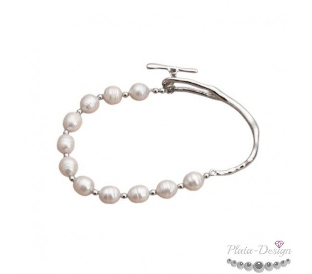 PULSERA SEMI RIGIDA PERLAS NATURALES ACERO INOX PULSERA SEMI RIGIDA PERLAS NATURALES ACERO INOX