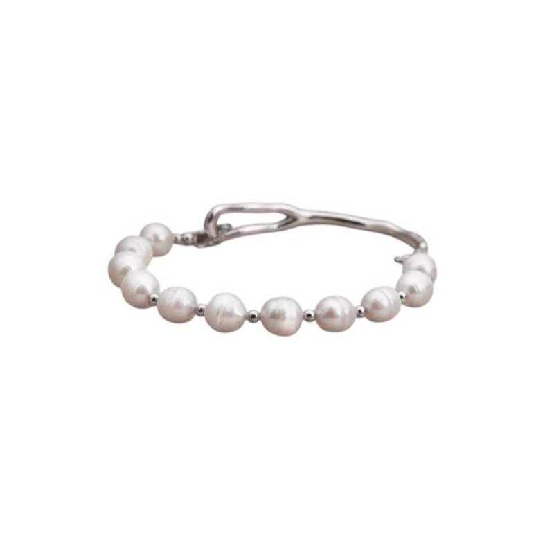 PULSERA SEMI RIGIDA PERLAS NATURALES ACERO INOX