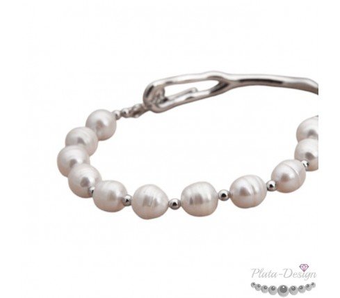 PULSERA SEMI RIGIDA PERLAS NATURALES ACERO INOX