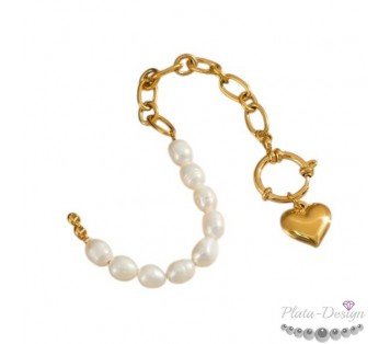 PULSERA PERLAS NATURALES CON CORAZÓN PERSONALIZADO