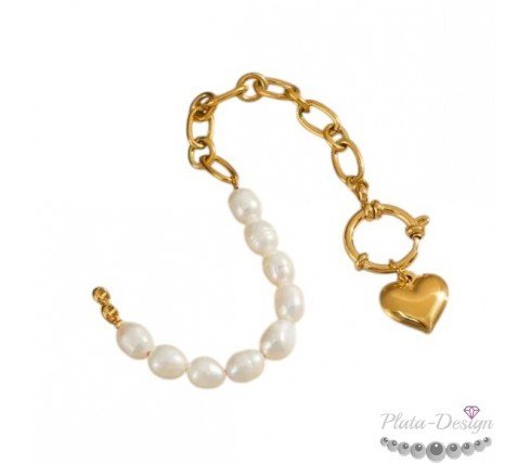 PULSERA PERLAS NATURALES CON CORAZÓN PERSONALIZADO