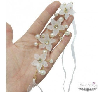 PULSERA NOVIAS ORGANZA CON FLORES Y PERLAS