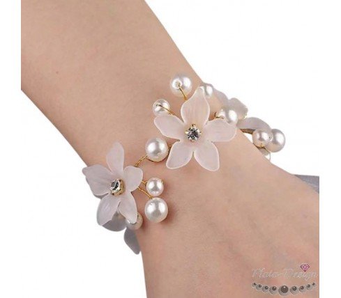 pulsera flores y perlas para novia