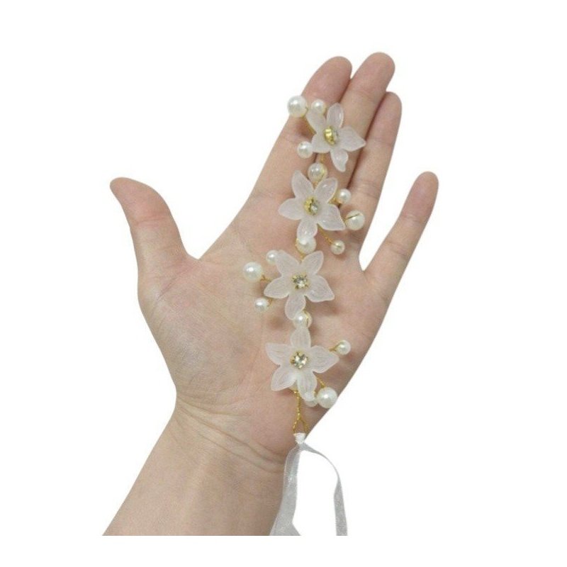 PULSERA NOVIAS ORGANZA CON FLORES Y PERLAS