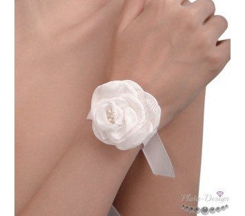 pulsera cinta de raso blanca con flor para novias
