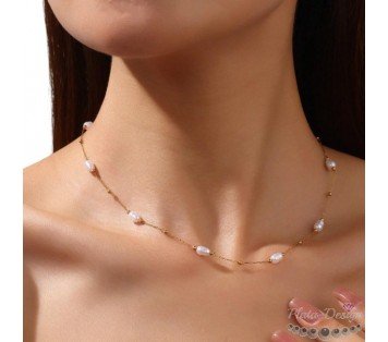 GARGANTILLA PERLAS ACERO Y ORO IDEAL NOVIAS