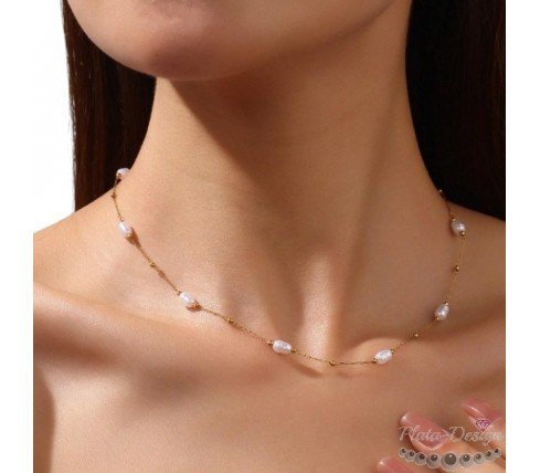 GARGANTILLA PERLAS ACERO Y ORO IDEAL NOVIAS