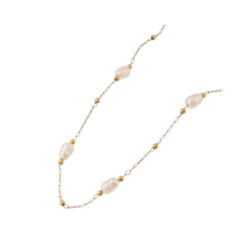 GARGANTILLA PERLAS ACERO Y ORO IDEAL NOVIAS