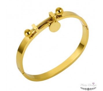 brazalete rígido tipo cartier acero y oro para grabar
