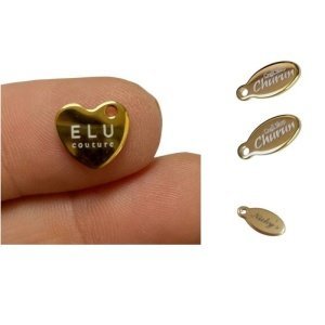 mini chapitas con logotipo personalizado acero y oro doradas