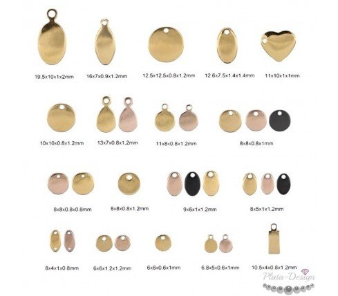 mini chapas con logotipo personalizado para joyas acero y oro doradas