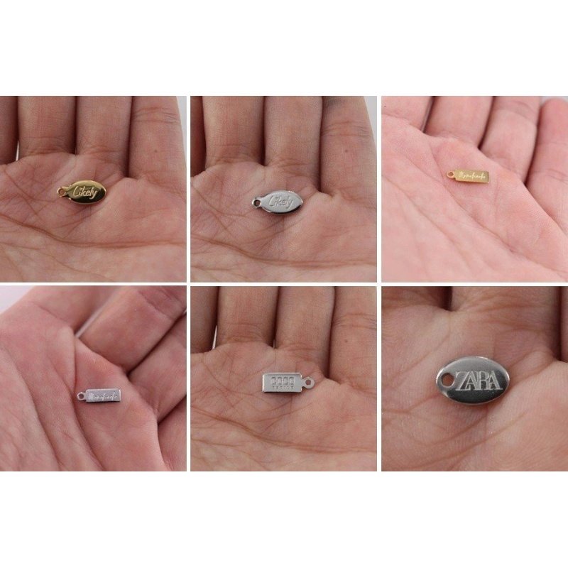 MINI ETIQUETAS PERSONALIZADAS LOGO TALLADO PARA JOYERÍA ACERO