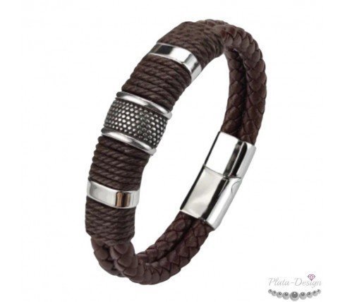 pulsera cuero marrón personalizada para hombre