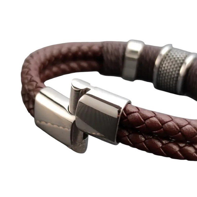 PULSERA CUERO TRENZADO DOBLE MARRÓN