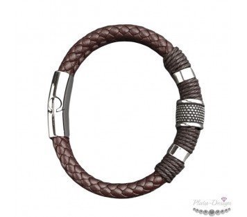 PULSERA CUERO TRENZADO DOBLE MARRÓN