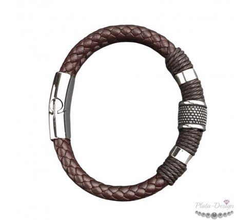 PULSERA CUERO TRENZADO DOBLE MARRÓN