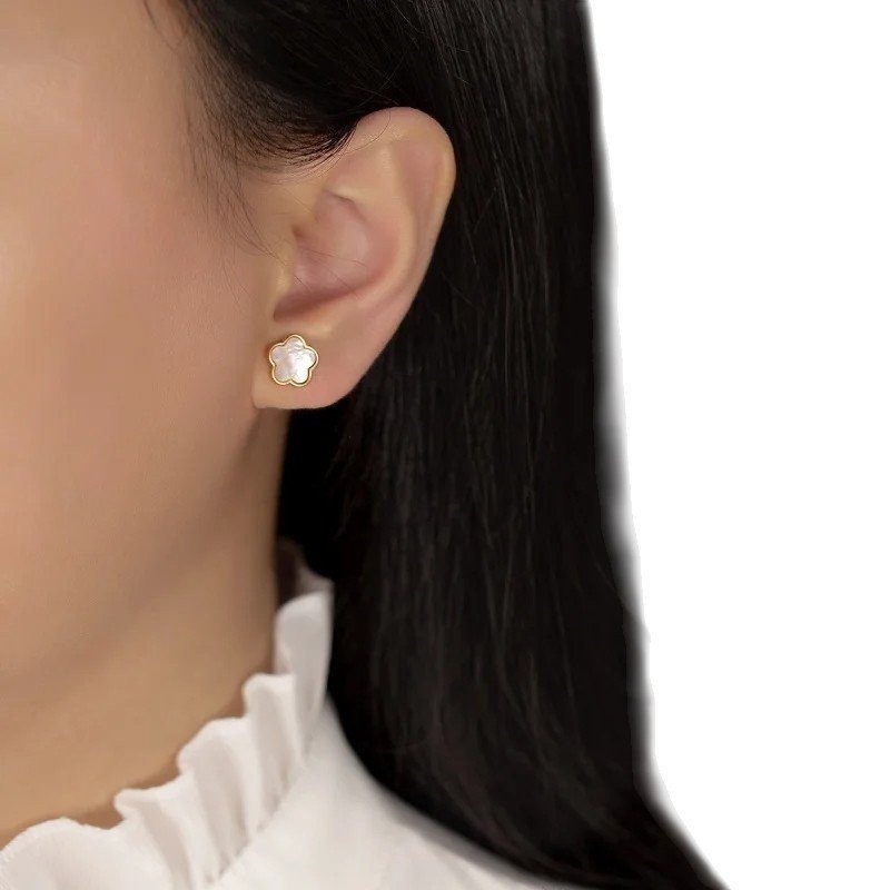 PENDIENTES FLOR Y NÁCAR ACERO Y ORO