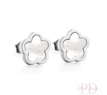 PENDIENTES FLOR Y NÁCAR ACERO Y ORO