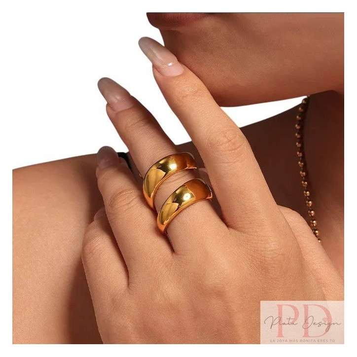 anillo enrollable acero y oro arena roja