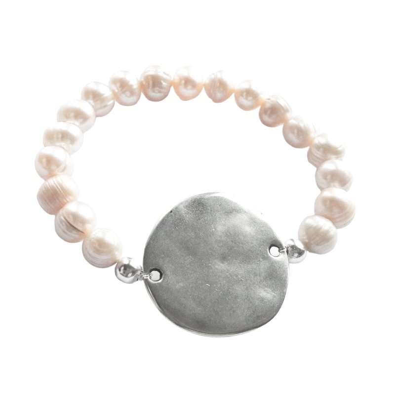 PULSERA PERSONALIZADA PERLAS CON MEDALLA GRANDE