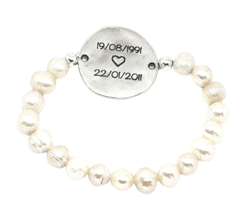 PULSERA PERSONALIZADA PERLAS CON MEDALLA GRANDE