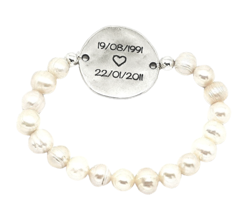 PULSERA PERSONALIZADA PERLAS CON MEDALLA GRANDE