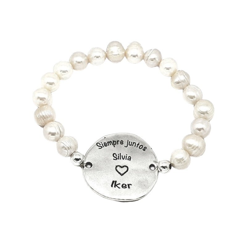 PULSERA PERSONALIZADA PERLAS CON MEDALLA GRANDE
