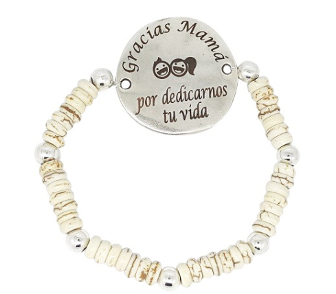 PULSERA PERSONALIZADA JASPE AZUL ó BLANCO Y MEDALLA DE ZAMAK