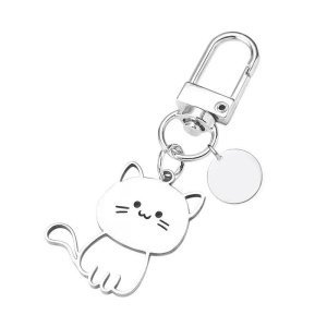 llavero forma de gato con chapita personalizada