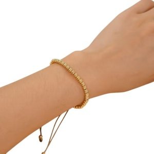 pulsera bolitas acero y oro personalizada