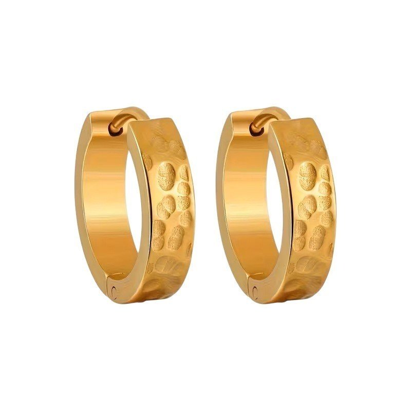 PENDIENTES ARO RECTOS MARTILLADOS ACERO Y ORO