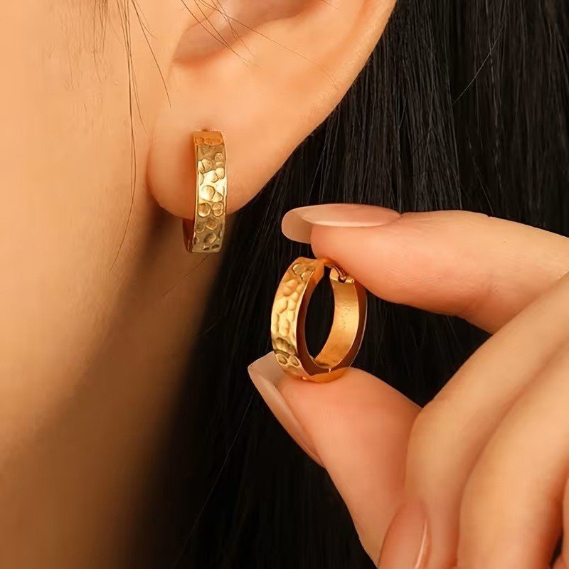 PENDIENTES ARO RECTOS MARTILLADOS ACERO Y ORO