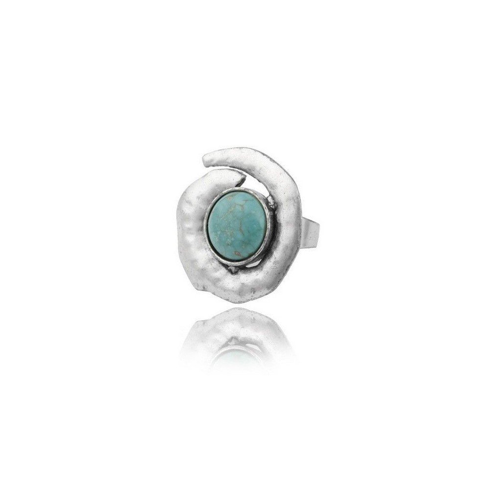 ANILLO ESPIRAL PLATA TIBETANA CON TURQUESA, AJUSTABLE