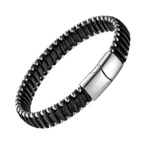 pulsera cuero negro para grabar