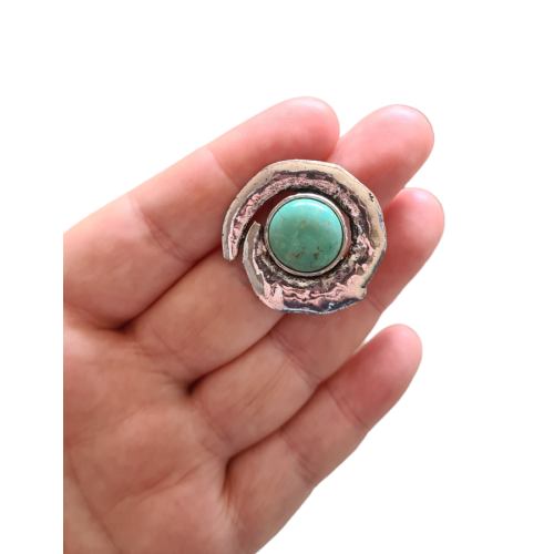 ANILLO ESPIRAL PLATA TIBETANA CON TURQUESA, AJUSTABLE