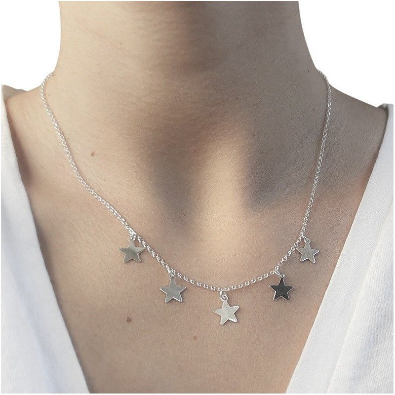 GARGANTILLA ESTRELLAS COLGANTES PLATA
