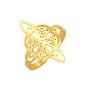 anillo nudo de bruja acero y oro