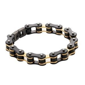 pulsera cadena bicicleta acero negro y dorado