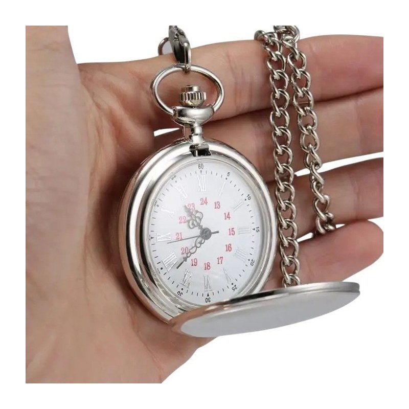 RELOJ DE BOLSILLO PLATEADO NÚMEROS ROMANOS PARA GRABAR
