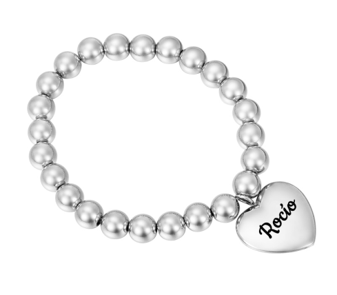 PULSERA BOLAS CON CORAZÓN PARA GRABAR, ACERO
