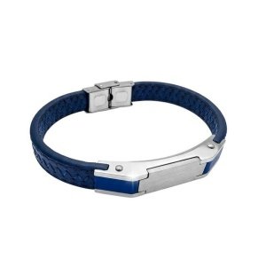 ESCLAVA PERSONALIZADA CUERO AZUL Y ACERO